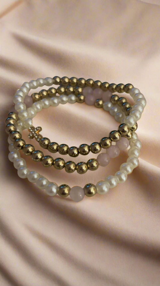 Gold and White Bracelet Set