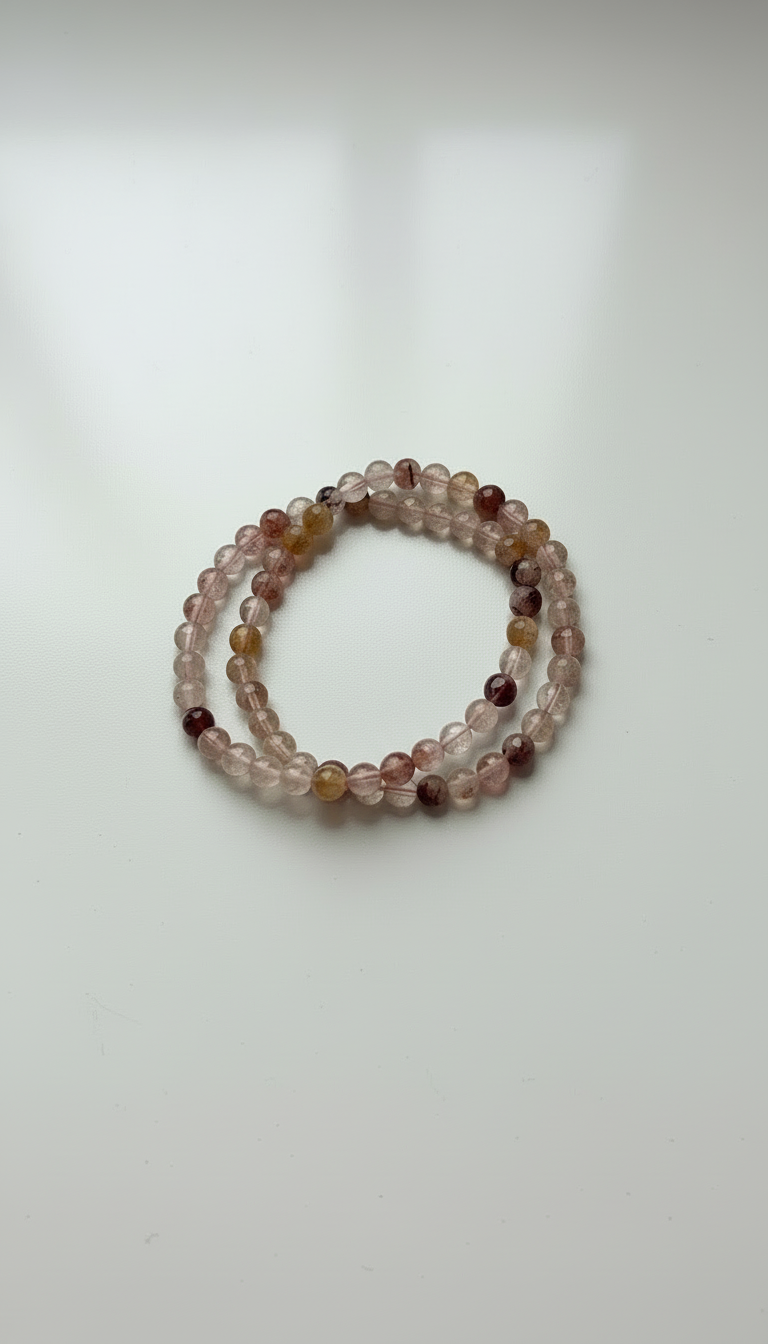 6mm Fire Agate and Golden Healer Crystal Bracelet